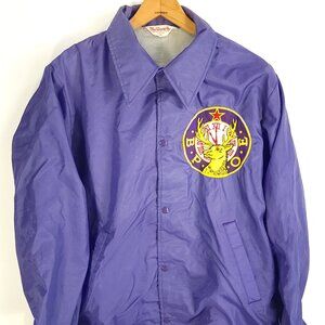 Vtg Warm Up Satin Jacket Men's XL Purple Peekskill Elks Snap Front Distressed